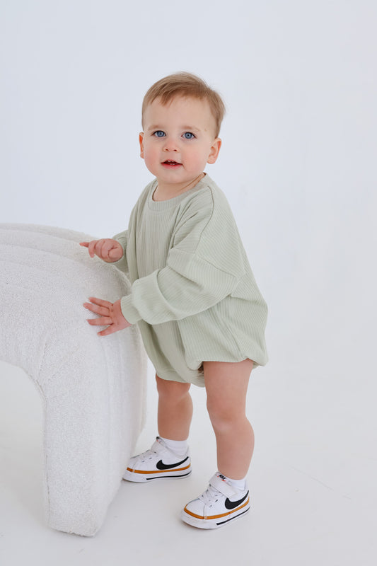 Ribbed Bubble Romper | Pistachio