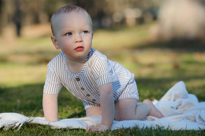 Organic Short Bubble Romper - Brown Stripes