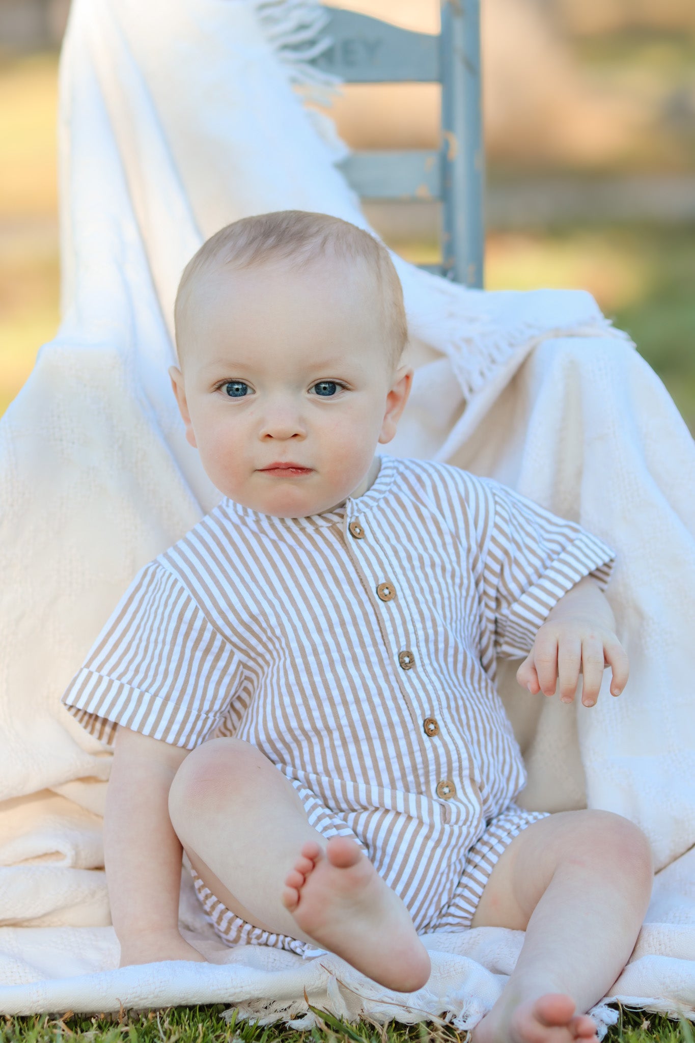 Organic Short Bubble Romper - Brown Stripes