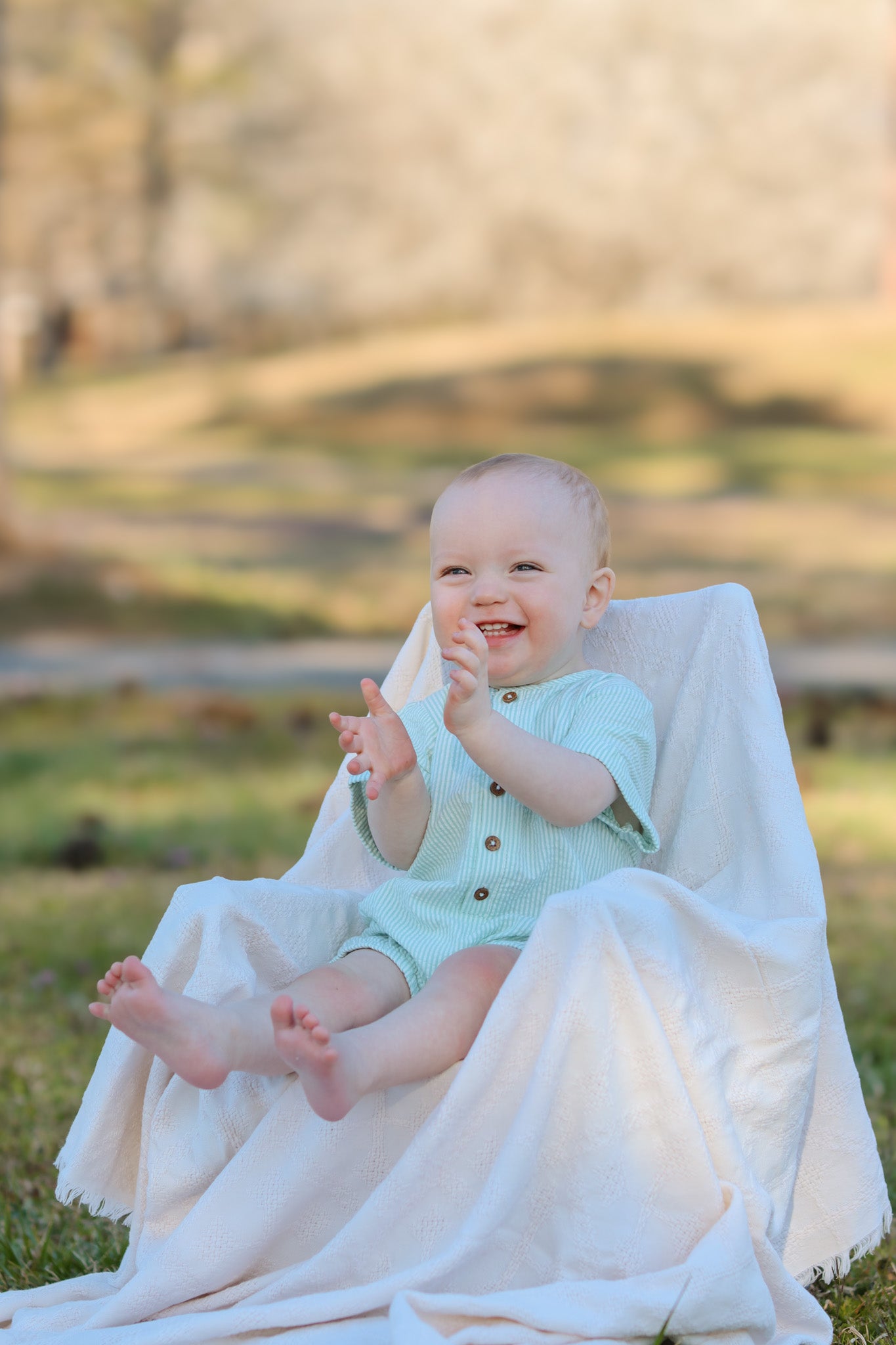 Organic Short Bubble Romper - Green Stripes