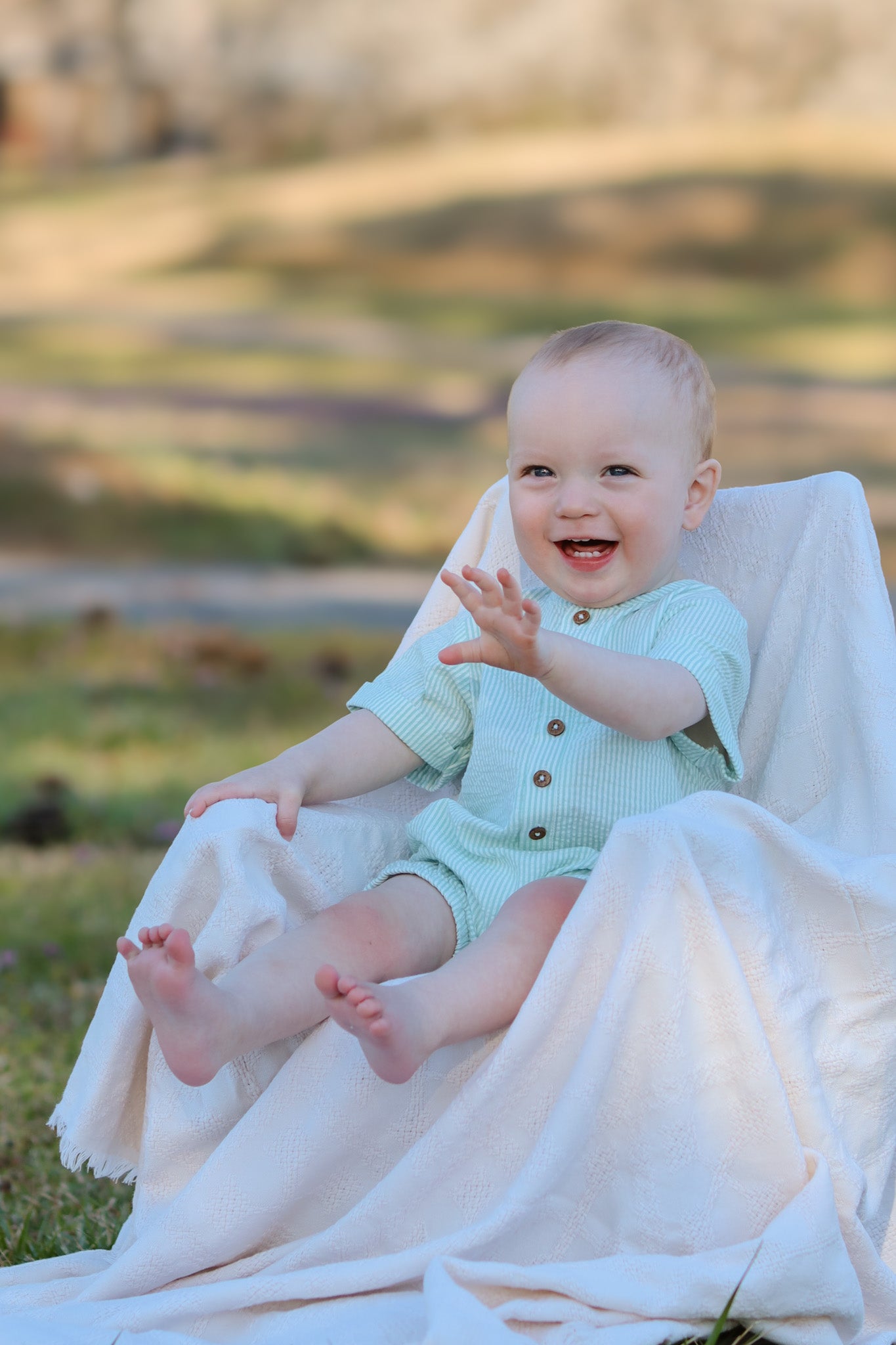 Organic Short Bubble Romper - Green Stripes