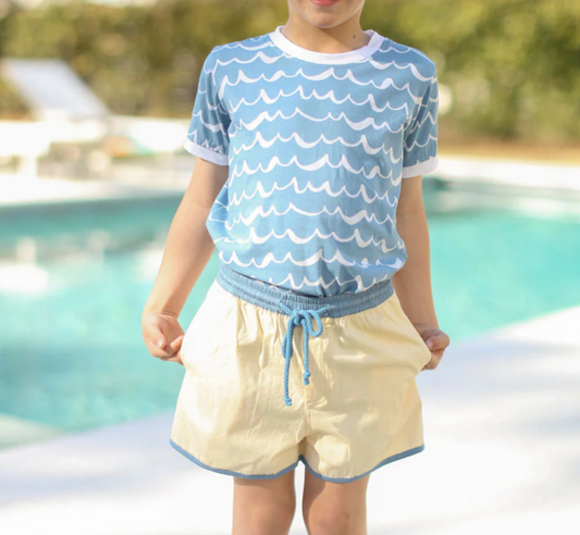 The Pop-on Short - Cream Blue Trim