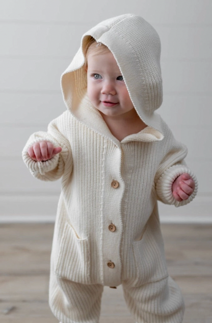 Hooded Knit Playsuit | Cream