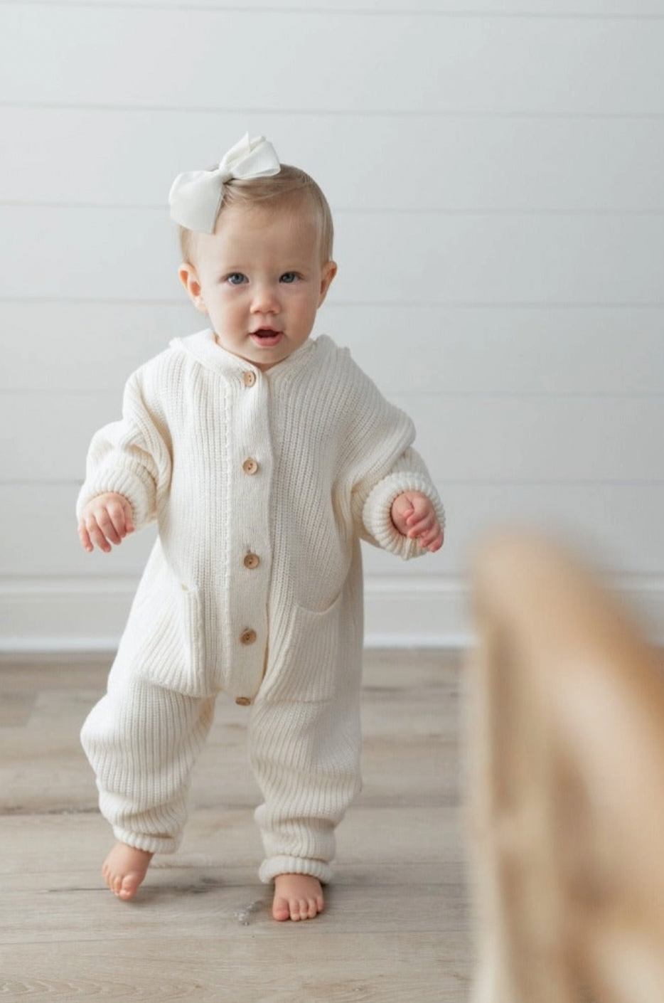 Hooded Knit Playsuit | Cream