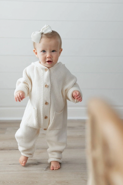 Hooded Knit Playsuit | Cream